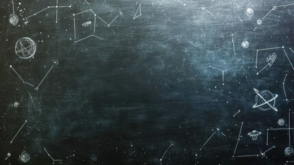 Wall Mural - star constellations sketched on black chalkboard in classroom setting