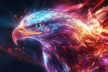 Aufkleber - Vibrant close up of a glowing digital eagle representation in stunning photography