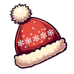 Aufkleber - A festive red winter hat, adorned with delicate white snowflakes.
