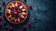 © Kerah - Delicious fresh fruit tart on a dark blue ceramic table, AI generated image