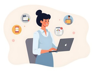 Wall Mural - a woman using a laptop surrounded