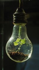 Poster - Plant growing inside a light bulb, sustainable innovation concept