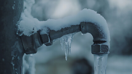 Aufkleber - A frozen water pipe in winter, close-up, shallow depth of field, water tap covered with ice