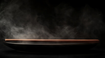 Aufkleber - Chopsticks noodles with steam and smoke on black background, selective focus,, korea, japan, china, Vietnam and Asian noodle junk food concept