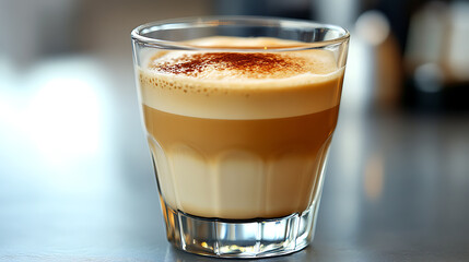 Aufkleber - Dalgona frothy coffee in glass on grey, Trend korean drink latte with foam of instant coffee, Close up