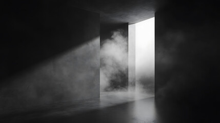 Fototapete - Empty dark abstract cement wall and gradient studio room with smoke float up interior texture for display products wall background