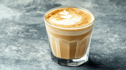 Aufkleber - Dalgona frothy coffee in glass on grey, Trend korean drink latte with foam of instant coffee, Close up