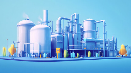 Poster - Illustrative representation of a bio energy plant project, The design of a sustainable energy facility, emphasizing on renewable resources and reducing environmental impact