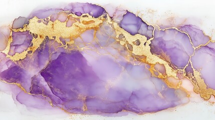 Poster - Elegant purple and gold abstract design showcasing fluid patterns and textures, perfect for backgrounds or creative projects