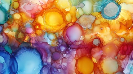 Poster - Vibrant abstract alcohol ink art showcasing colorful circular patterns blending across the canvas in a mesmerizing way