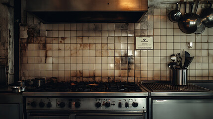 A raw photo of a commercial kitchen hood, best quality, certification sticker on front