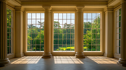 Poster - A room with columns and a large window