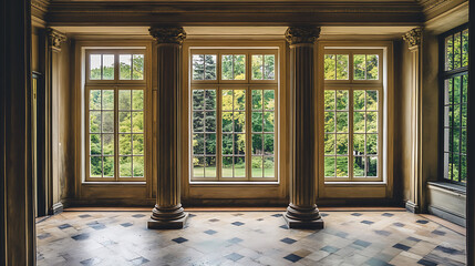 Poster - A room with columns and a large window