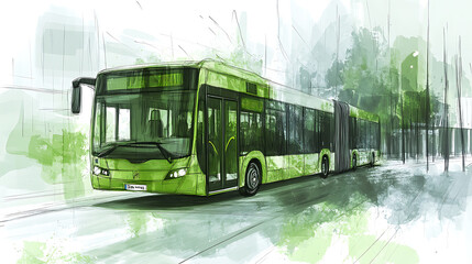 Aufkleber - Conceptual sketch demonstrating green transportation, illustrating a city bus, Using public transport to reduce carbon emissions and contribute to environmental sustainability