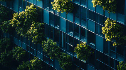 Aufkleber - Exemplifying the ESG, Environmental, Social, Governance concept, a corporate glass building facade reflects green trees, Importance of integrating sustainability into business practice
