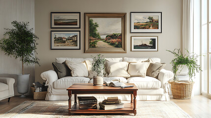 Poster - Living room gallery wall, home decor and wall art, framed art in the English country cottage interior