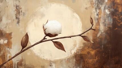 Poster - cotton branch with soft fluffy flower against a warm abstract background during a serene evening lig