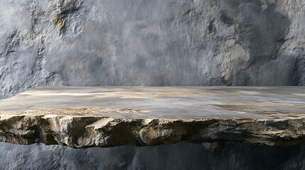 Poster - Stone table top and background of grey old concrete wall, can used for display or montage your products