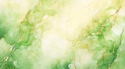 Aufkleber - abstract watercolor background illustration, pastel green color and gold marble lines