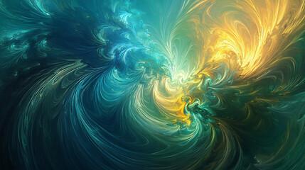 Poster - abstract swirling painting of turquoises, blues, greens and yellows