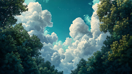 Wall Mural - clouds in a forest