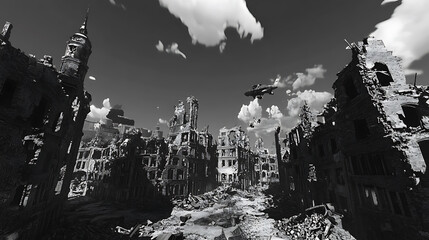 Poster - completely destroyed city during the war