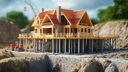 Poster - construction site with house foundation