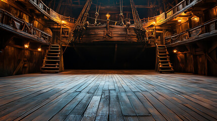 Leinwandbilder - empty pirate ship deck background for theater stage scene