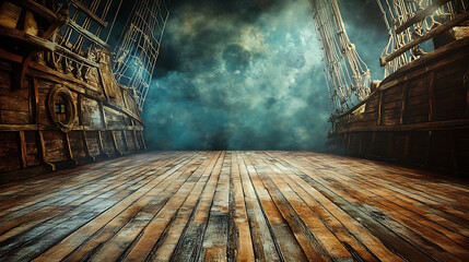 Poster - empty pirate ship deck background for theater stage scene