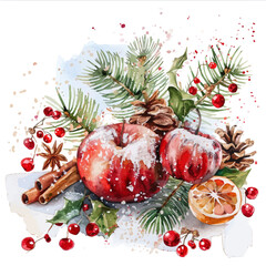 Wall Mural - A watercolor vector of Christmas traditions, isolated on a white background.