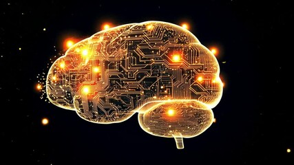 Poster - A digital representation of a brain with glowing circuits and sparks illustrating neural activity