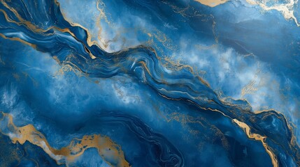 Poster - A vibrant abstract design featuring rich blue tones interwoven with golden accents and fluid patterns in a serene arrangement