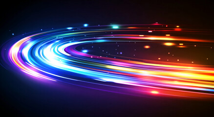 Poster - A colorful light trail swirls in a circular pattern against a dark background