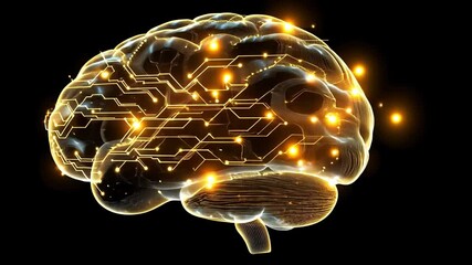 Poster - A glowing brain filled with circuits and lights illustrating complex neural activity
