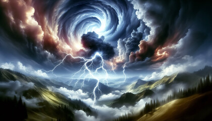 Wall Mural - Sky with big storm and lightning