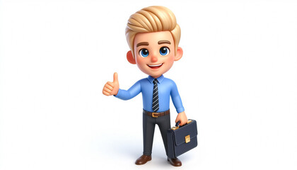 Sticker - 3D funny cartoon of smiling and cheerful businessman