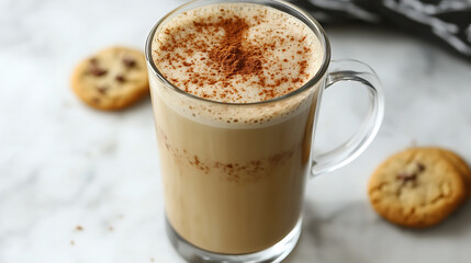 Aufkleber - Pumpkin spice latte in a glass mug with cinnamon, nutmeg and cookies