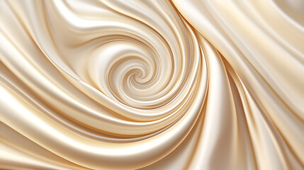 Poster - Soft pastel beige cream color, shiny satin silk swirl wave background banner, Abstract textile fabric material, backdrop texture for product display or text