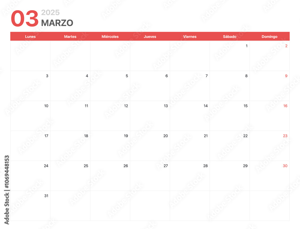 Calendario 2025. La semana del calendario 2025 comienza el lunes ...