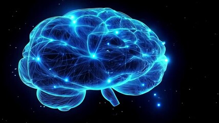 Poster - A glowing blue brain illustration highlighting neural connections against a dark background