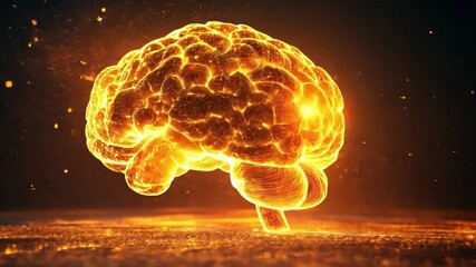 Poster - Illuminated brain symbolizing advanced thought and intelligence on a glowing background at night