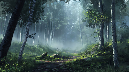 Poster - misty forest landscape