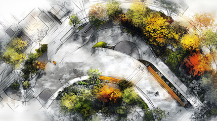 Aufkleber - master plan of urban landscape design or urban architecture drawing add rough sketch style by hand created by