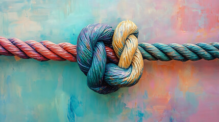 Poster - two ropes of different colors tied into a knot, pastel background