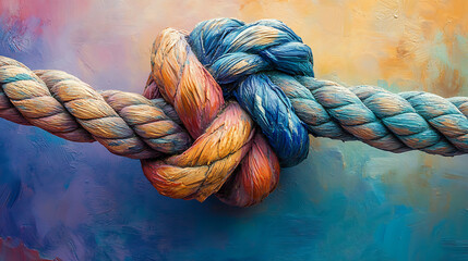 Poster - two ropes of different colors tied into a knot, pastel background