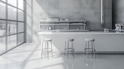 Poster - a clean laboratory space with white and grey stools