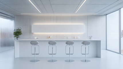 Poster - a clean laboratory space with white and grey stools