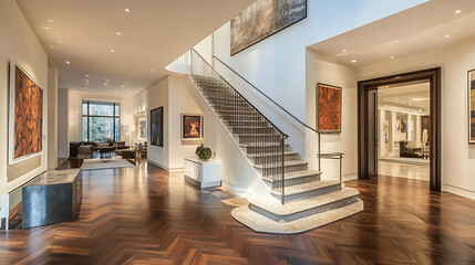 Poster - a modern entrance in an elegant home with wooden floors