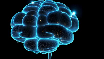 Poster - A detailed holographic representation of the human brain with glowing neural activity overview