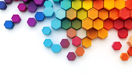 Poster - colorful hexagon shaped molecules on white background
